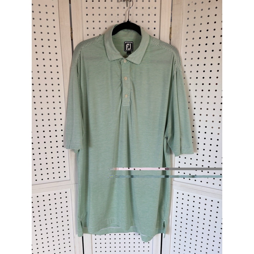 Footjoy Short SLV Striped Green White Polo Shirt Rarity Bay Logo Men's XL‎